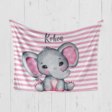 Load image into Gallery viewer, Personalized Name Fleece Blanket 21-Pink Elephant