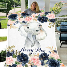 Load image into Gallery viewer, Personalized Name Fleece Blanket 01-Elephant