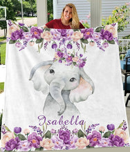 Load image into Gallery viewer, Personalized Name Fleece Blanket 13-Elephant