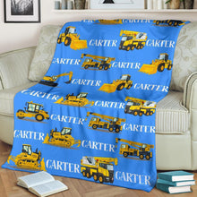 Load image into Gallery viewer, Custom Name Fleece Cartoon Blanket I22 - Construction