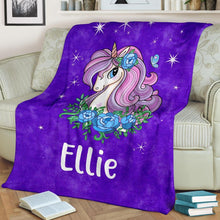 Load image into Gallery viewer, Custom Name Fleece Cartoon Blanket I02 - Unicorn