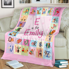 Load image into Gallery viewer, Custom Name Fleece Cartoon Blanket I04 - Alphabets