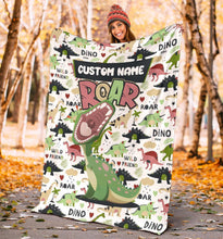 Load image into Gallery viewer, Custom Name Fleece Cartoon Dinosaur Blanket II04