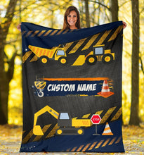 Load image into Gallery viewer, Custom Name Fleece Cartoon Blanket I21 - Construction