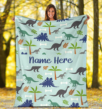 Load image into Gallery viewer, Custom Name Fleece Cartoon Blanket I10 - Dinosaur