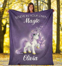 Load image into Gallery viewer, Custom Name Fleece Cartoon Blanket I16 - Unicorn