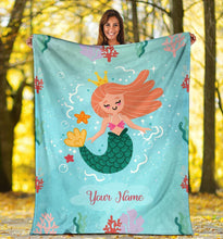 Load image into Gallery viewer, Custom Name Fleece Cartoon Blanket I20 - Mermaid