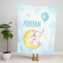 Load image into Gallery viewer, Personalized Name Fleece Blanket - Elephant09 Blue
