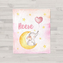 Load image into Gallery viewer, Personalized Name Fleece Blanket - Elephant08 Pink