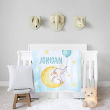 Load image into Gallery viewer, Personalized Name Fleece Blanket - Elephant09 Blue