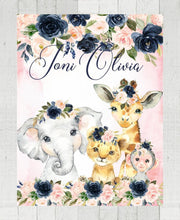 Load image into Gallery viewer, Personalized Name Fleece Blanket - Animals19 Flora