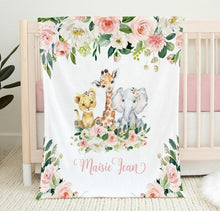 Load image into Gallery viewer, Personalized Name Fleece Blanket - Animals22 Flora