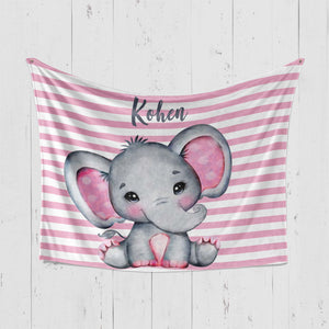 Personalized Name Fleece Blanket 21-Pink Elephant