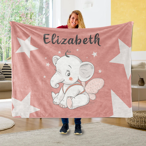 Personalized Baby Elephant Fleece Blanket I02