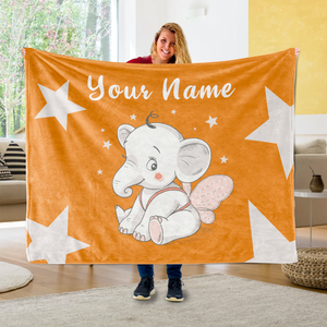 Personalized Baby Elephant Fleece Blanket I02