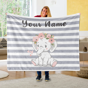 Personalized Baby Elephant Fleece Blanket I01