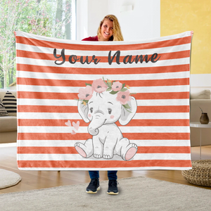 Personalized Baby Elephant Fleece Blanket I01