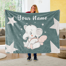 Load image into Gallery viewer, Personalized Baby Elephant Fleece Blanket I02
