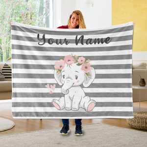 Personalized Baby Elephant Fleece Blanket I01