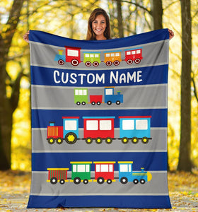 Custom Name Fleece Cartoon Blanket I14 - Train