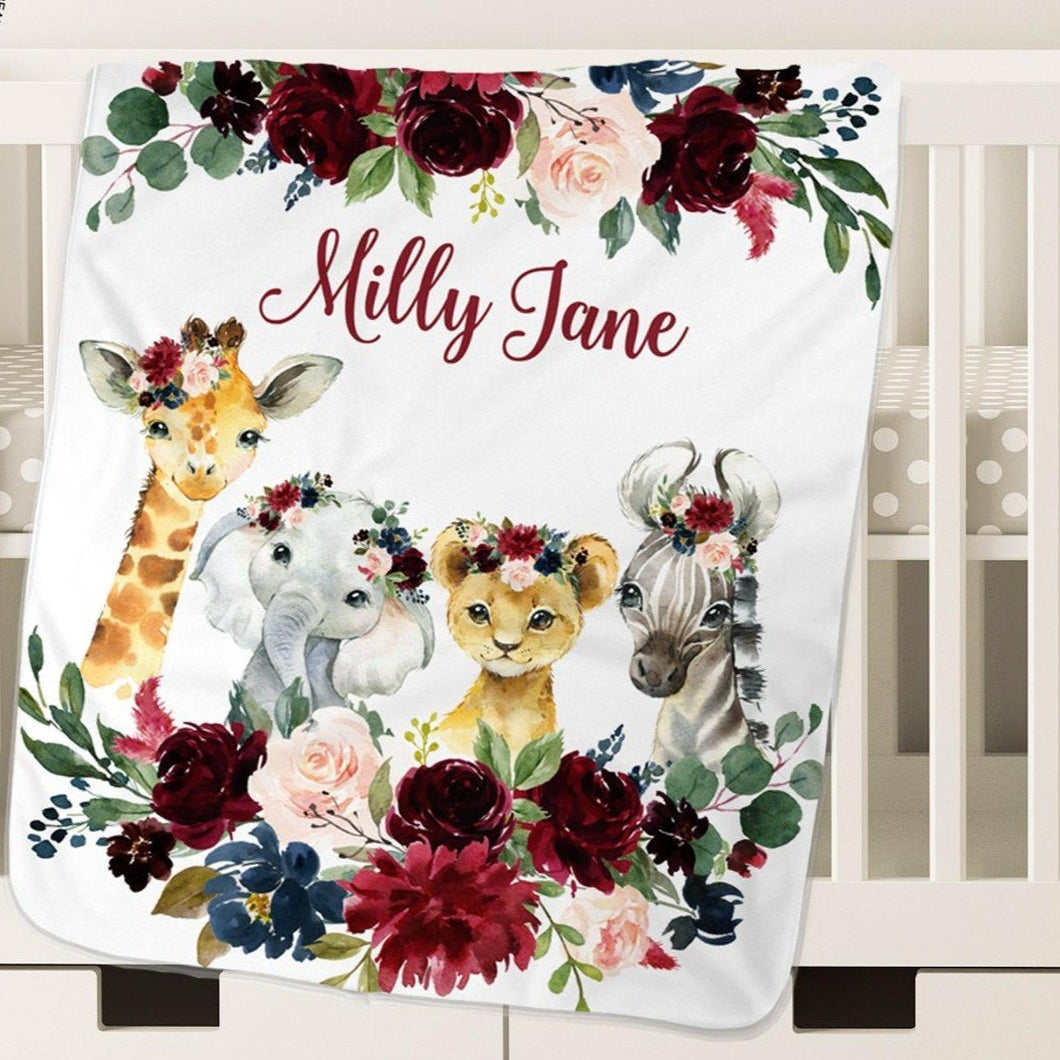 Personalized Name Fleece Blanket - Animals23 Flora