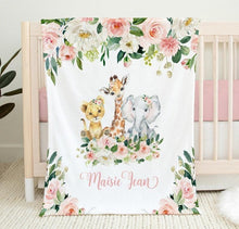 Load image into Gallery viewer, Personalized Name Fleece Blanket - Animals22 Flora
