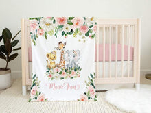 Load image into Gallery viewer, Personalized Name Fleece Blanket - Animals22 Flora
